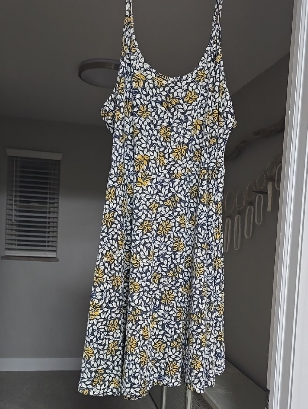 Floral Navy and Yellow Sundress with White Leaf Print